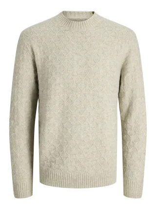 JACK&JONES - JPRBLASIMON STRUCTURE KNIT CREW NECK LN Silver Lining - Gr. - XXL