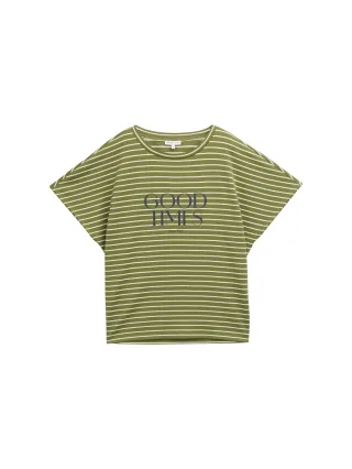 Tom Tailor - T-Shirt mit Streifenmuster green offwhite tee stripe - Gr. - XXL