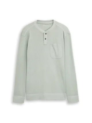Tom Tailor - Henley Langarmshirt mit Waffelstruktur soft greyish green - Gr. - XXL