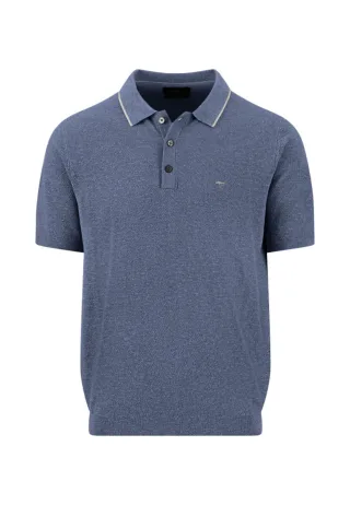 Fynch Hatton - Strickpoloshirt aus Baumwoll-Leinen-Mix blau - Gr. - L