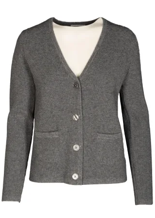 CLARINA - V-Cardigan, 1/1 Arm, uni flanell mel. - Gr. - 46