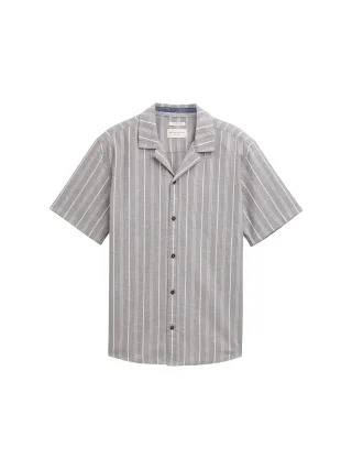 Tom Tailor - Kurzarmhemd mit Leinenanteil olive white stripe - Gr. - XL