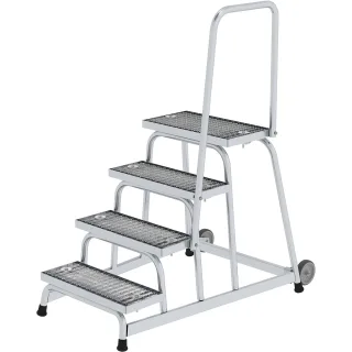 Munk Arbeitspodest starr Stahl-Gitterrost mit Rollen und Handlauf - 051024