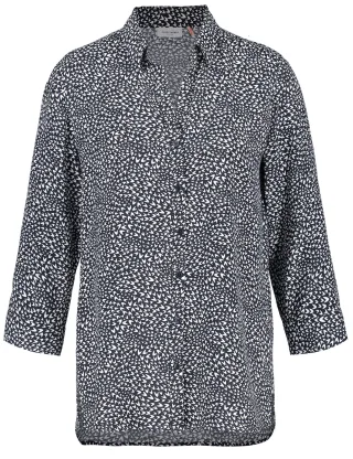 GERRY WEBER Edition - Gemusterte Bluse mit 3/4 Arm und verlängertem Rückenteil blau/ecru/weiss druck - Gr. - 44