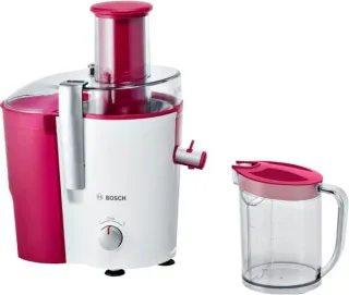 BOSCH Entsafter "VitaJuice 2 MES25C0, XL-Einfüllschacht, Edelstahl-Microfilter-Sieb" 700 W Ausgießer mit DripStop, spülmaschinengeeignet, weiß / cherry cassis