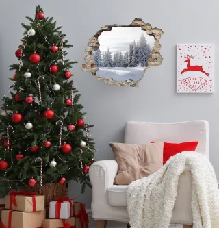 queence 3D-Wandtattoo "Tannenlandschaft im Schnee" selbstklebender Wandsticker Weihnachten