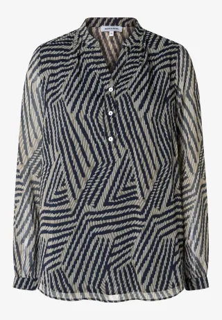 MORE & MORE - Chiffonbluse mit Print beige/blau - Gr. - 46