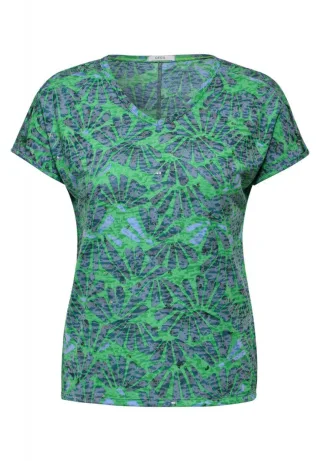Cecil - Burn Out Print T-Shirt grün - Gr. - XS