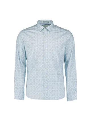 No Excess - Stretchhemd mit Allover-Print blau - Gr. - M