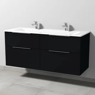 Sanipa 3way Glas-Set Glas-Doppelwaschtisch und Unterbau mit 4 Auszügen, Schwarz-Matt UF20808