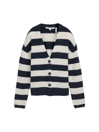 Denim Tom Tailor - Cardigan mit V-Ausschnitt navy off white stripe - Gr. - S