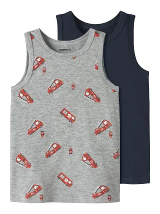 NAME IT - NMMTANK TOP 2P GREY FIRETRUCK NOOS Grey Melange - Gr. - 104