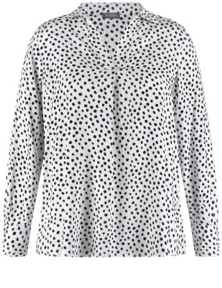 SAMOON - Gepunktete Bluse mit V-Ausschnitt weiß - Gr. - 42