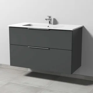 Sanipa 3way Waschtischunterbau zu Duravit ME by Starck Waschtisch mit 2 Auszügen, Anthrazit-Matt UM72622