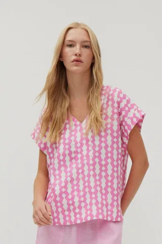 THE FASHION PEOPLE - Top Linen AOP bubblegum print - Gr. - 38