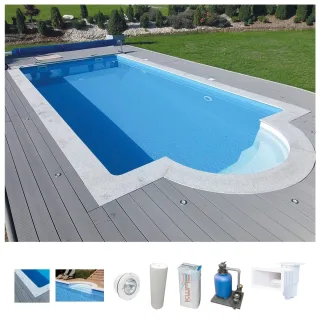 KWAD Schwimmbecken "STYROPORSTEIN POOL ALL INCLUSIVE, BxLxH: 350x700x150 cm" mit Römertreppe, inkl. Beckenrandsteine & Poolbeleuchtung
