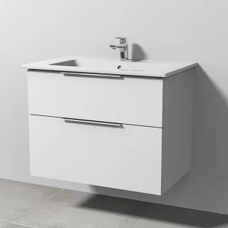 Sanipa 3way Keramik-Set Venticello Keramik-Waschtisch und Unterbau mit 2 Auszügen, Weiß-Soft UM32343