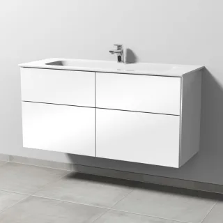 Sanipa 3way Keramik-Set Design Keramik-Waschtisch und Unterbau mit 4 Auszügen, Weiß-Glanz BS48278