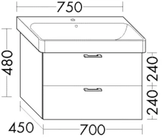 Burgbad Waschtischunterschrank Sys30 PG3 Diago 480x700x450 Weiß Matt, WVGA070F3351 WVGA070F3351