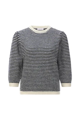 Rich & Royal - Striped Crew Puff Sleeves midnight blue - Gr. - XL