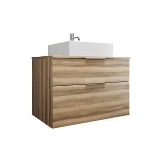 Burgbad Keramik Waschtisch-Set Eqio Frassino Dekor Cappuccino/Alpinweiss, SGUP090F3437C0001 SGUP090F3437C0001
