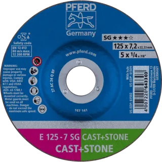 PFERD TOOLS Schruppscheibe E 125x7,2x22,23 mm Leistungslinie SG CAST+STONE für Guss/Stein, 2 Stück - 69298075