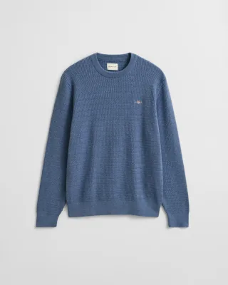GANT - Rundhalspullover mit Mini-Zopfmuster denim blue melange - Gr. - XXXL