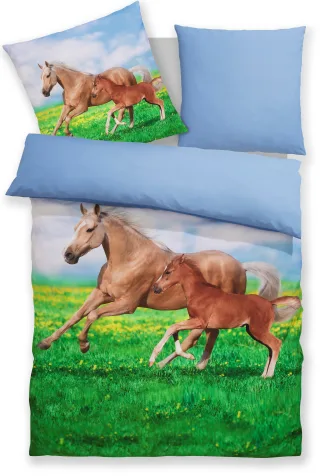 OTTO home Bettwäsche "Lyki" 2 Stk. ab Größe 135x200 cm, 100% Polyester, Katze, Pferd, Löwe, Pinguin