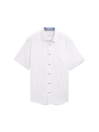 Tom Tailor - Regular Fit Kurzarmhemd mit Leinenanteil weiß - Gr. - XXXL
