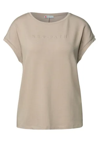 Street One - T-Shirt mit Glitzerdetails beige - Gr. - 34
