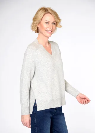 CLARINA - V-Pullover, 1/1 Arm, uni flanell mel. - Gr. - 42