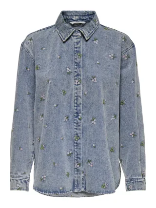 ONLY - ONLVERA L/S FLOWER EMB SHIRT DNM NOOS Light Blue Denim - Gr. - XS