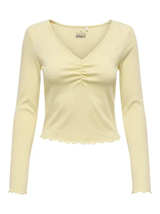 ONLY - ONLBETTY L/S V-NECK TOP CC JRS double cream - Gr. - L