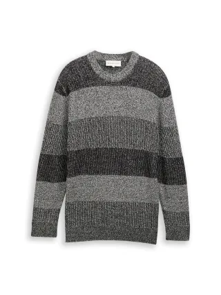 Denim Tom Tailor - Strickpullover mit Blockstreifen black white mouline block - Gr. - XL