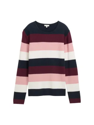 Tom Tailor - Strickpullover mit Rundhalsausschnitt big rose knit stripe - Gr. - XXL