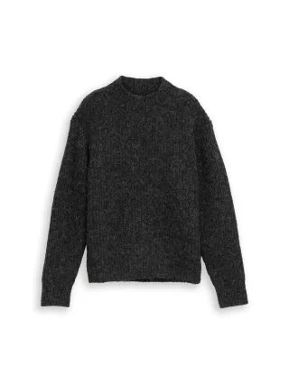 Denim Tom Tailor - Relaxed Fit Strickpullover mit Stehkragen shale grey melange - Gr. - XS