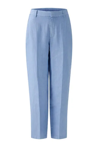 Oui - Leinenhose Mid Waist - Tappered Fit blau - Gr. - 36