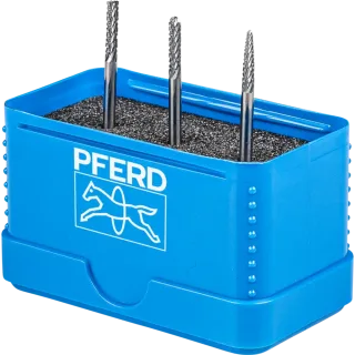PFERD TOOLS Hartmetall Kleinfrässtift Set 1504 Zahnung 3 PLUS 3-tlg. 3mm Schaft 3mm universal mittel kreuz - 21901504