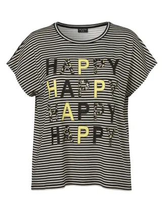 VIA APPIA DUE - T-Shirt mit Streifenmuster und Frontprint schwarz - Gr. - 42