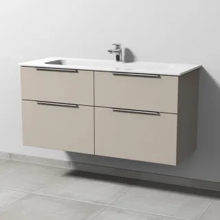 Sanipa 3way Keramik-Set Design Keramik-Waschtisch und Unterbau mit 4 Auszügen, Kaschmir-Matt UP4821U