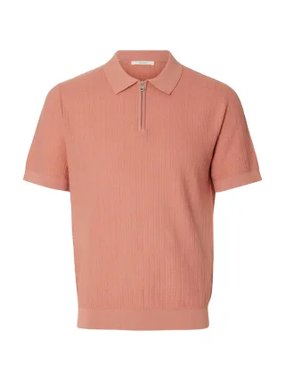 SELECTED MEN - SLMCRAN SS KNIT STRUCTURE ZIP POLO NOOS Rose Dawn - Gr. - S