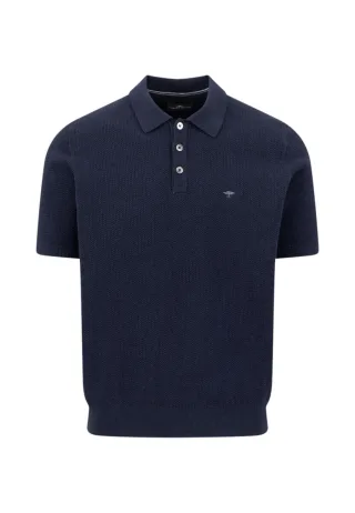 Fynch Hatton - Strick-Polo aus Baumwollmix blau - Gr. - XL