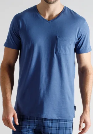 TOM TAILOR BODYWEAR - TOM TAILOR Herren T-Shirt uni 1er Pack blau-mittel-uni - Gr. - 48