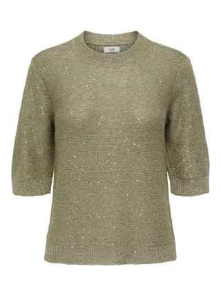 JDY - Kurzarm-Strickpullover mit Pailletten und Rundhalsausschnitt grün - Gr. - XS