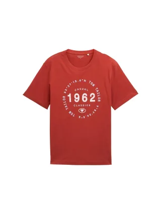 Tom Tailor - T-Shirt mit Logo-Print velvet red - Gr. - M