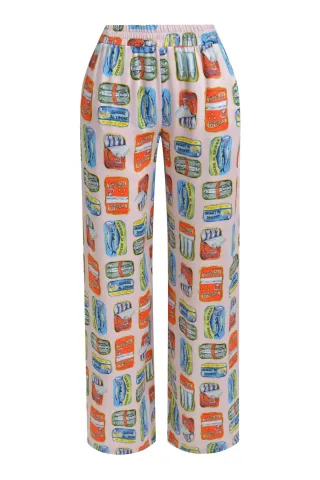 Milano Italy - wideleg pants elastic waist french pockets blush print - Gr. - 42