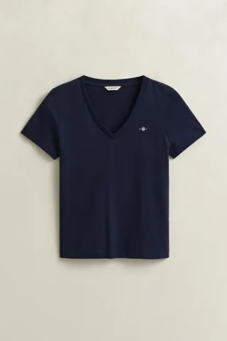 GANT - Shield V-Neck T-Shirt evening blue - Gr. - XXL