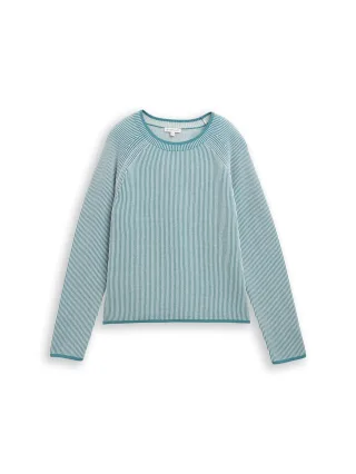 Tom Tailor - Strickpullover mit Rundhalsausschnitt teal plaited knit - Gr. - XXXL
