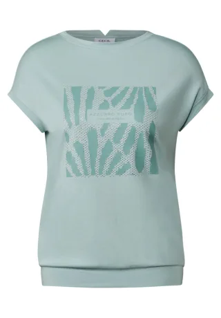 Cecil - T-Shirt mit Glitzer-Print grün - Gr. - XS