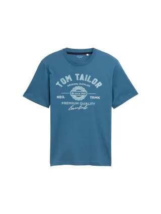 Tom Tailor - T-Shirt mit Logo-Print real teal blue - Gr. - M